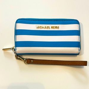 Michael Kors Turquoise Stripe wristlet wallet
